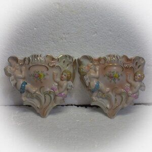Vintage Cupid Angel Cherub Wall Pocket Set of Two Made in Japan